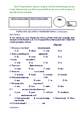 Đê kiêm tra môn Tiếng Anh Lớp 6 (Nâng cao) (Có đáp án)